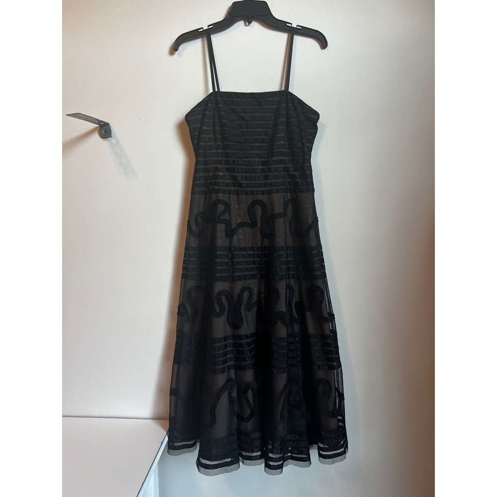 BCBGMAXAZRIA Black Snake Ribbon Strapless Tea Length Dress Cocktail Party Sz M‎
